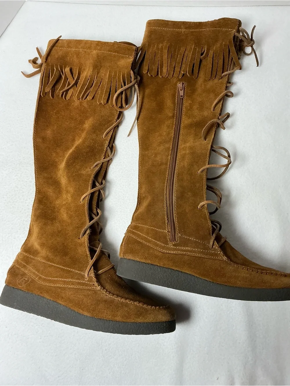 Report Dingo Brown Suede Leather Tall Lace Up Fringe Boots 6.5